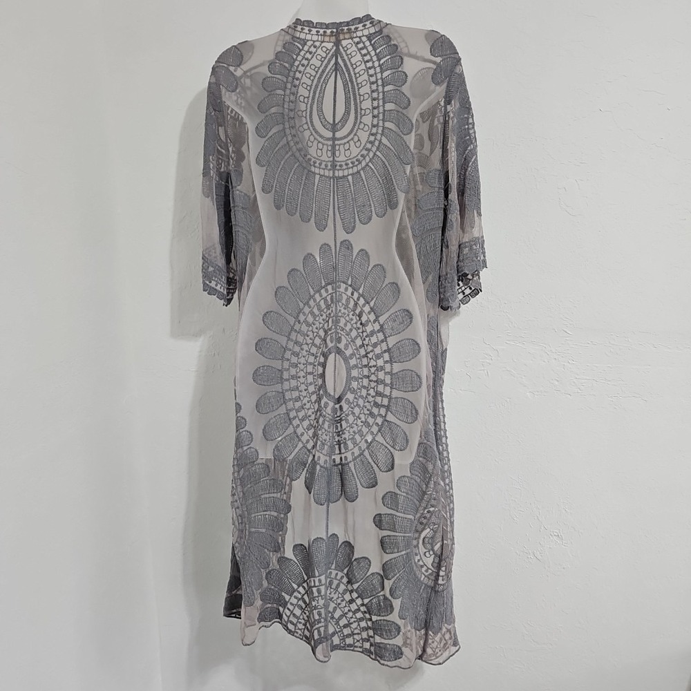 Rebellion Again Sheer Boho Kimono Lace Open Front Cardigan Duster Sz Small - Picture 4 of 9